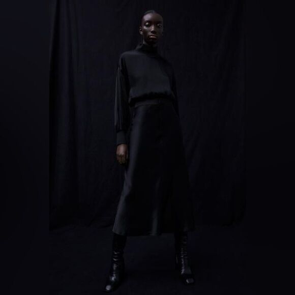 ZARA SATIN EFFECT MIDI SKIRT - Picture 3 of 7